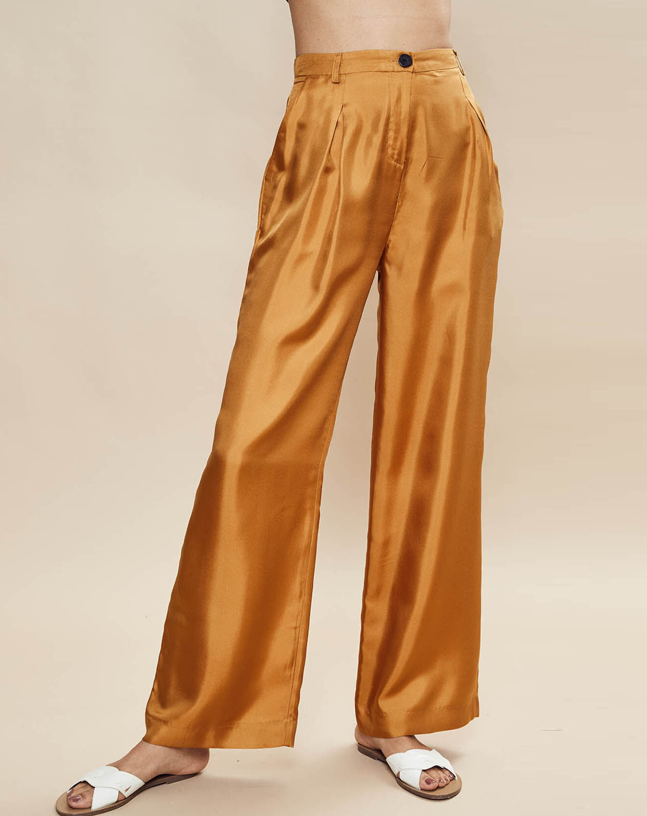 Chloé Stora Pantalon 100% Soie Poitiers camel
