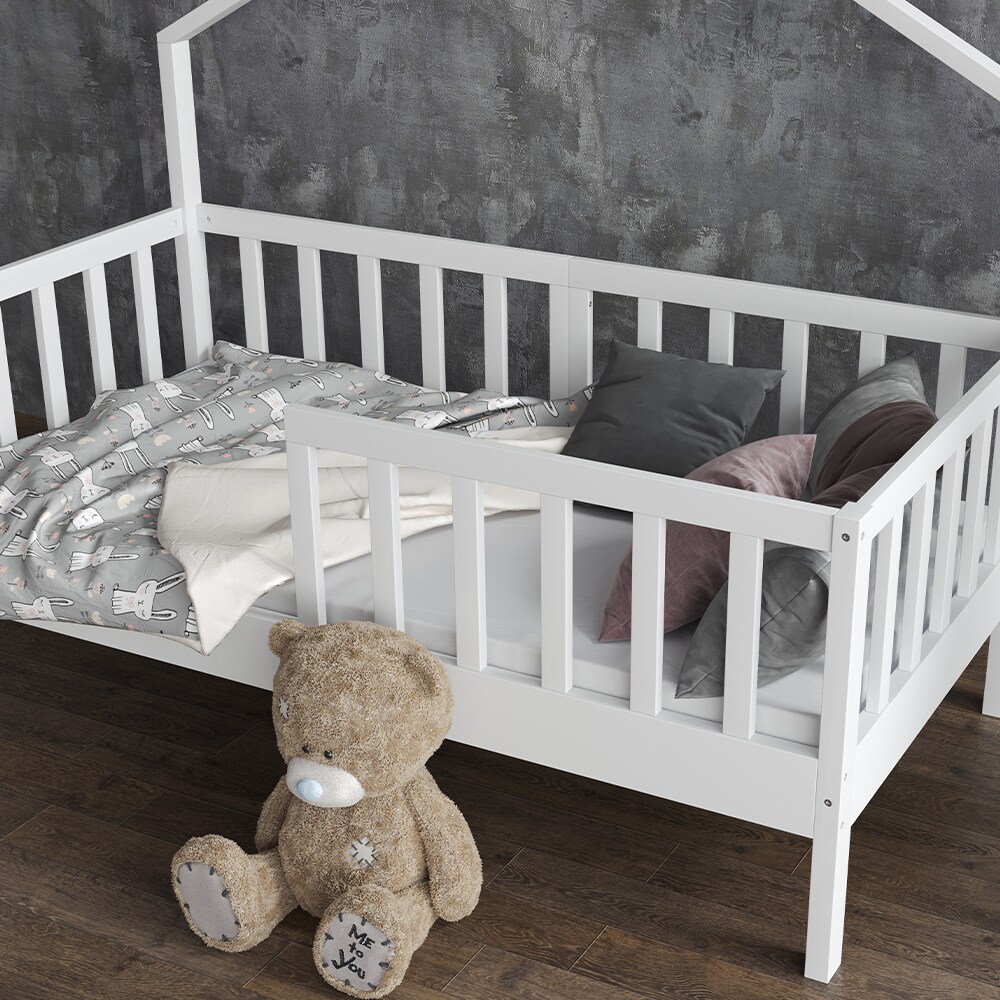 Vicco Hausbett Kinderbett Justus Weiß 70 x 140 cm mit Matratze modern