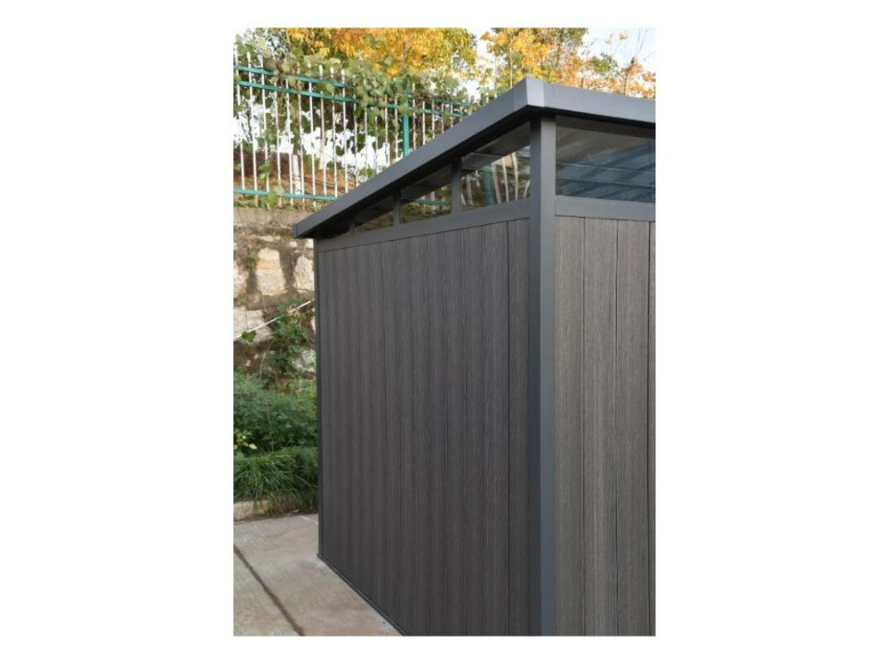 Abri de jardin composite evora gris 4m² - structure en aluminium - bois composite co-extrude - anti-uv - resistant a la corrosion