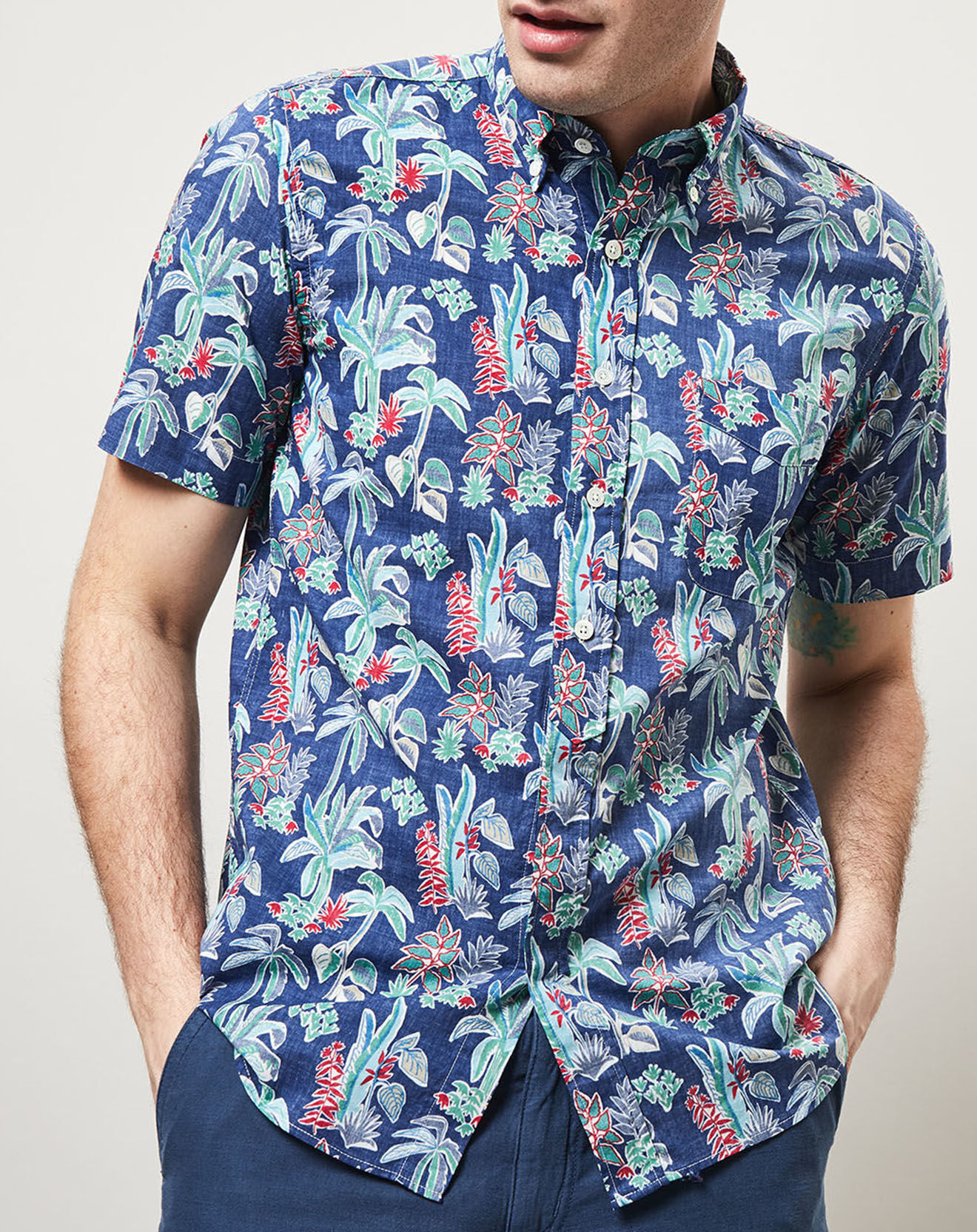 Hartford Chemise slim imprimée Sander bleue