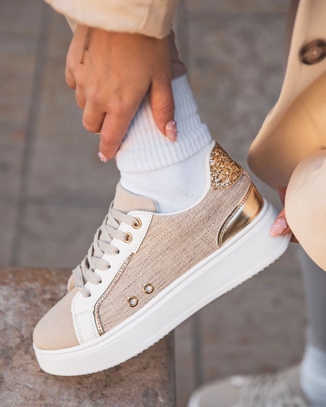 Basket femme taupe à lacets - Molly