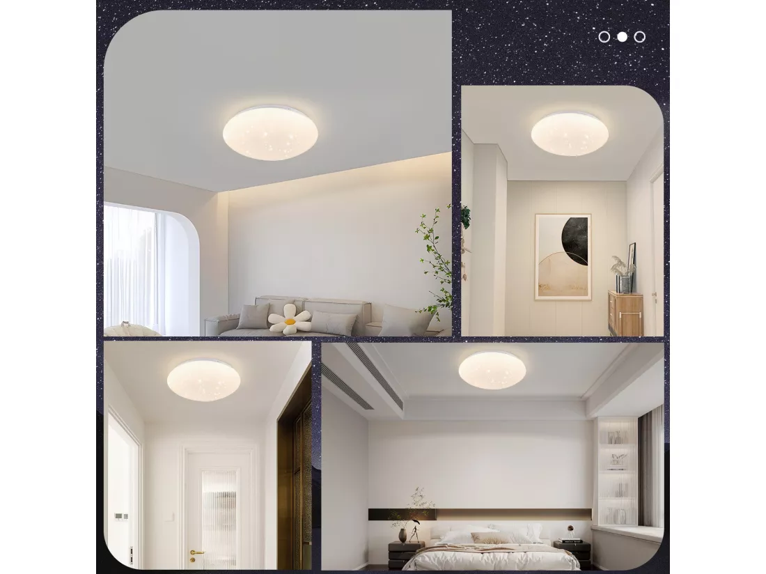 NETTLIFE Plafonnier LED 30 cm Ronde IP44 18 W Chambre Ciel Étoilé Blanc Neutre Étanche pour Cuisine Chambre d'Enfant Couloir