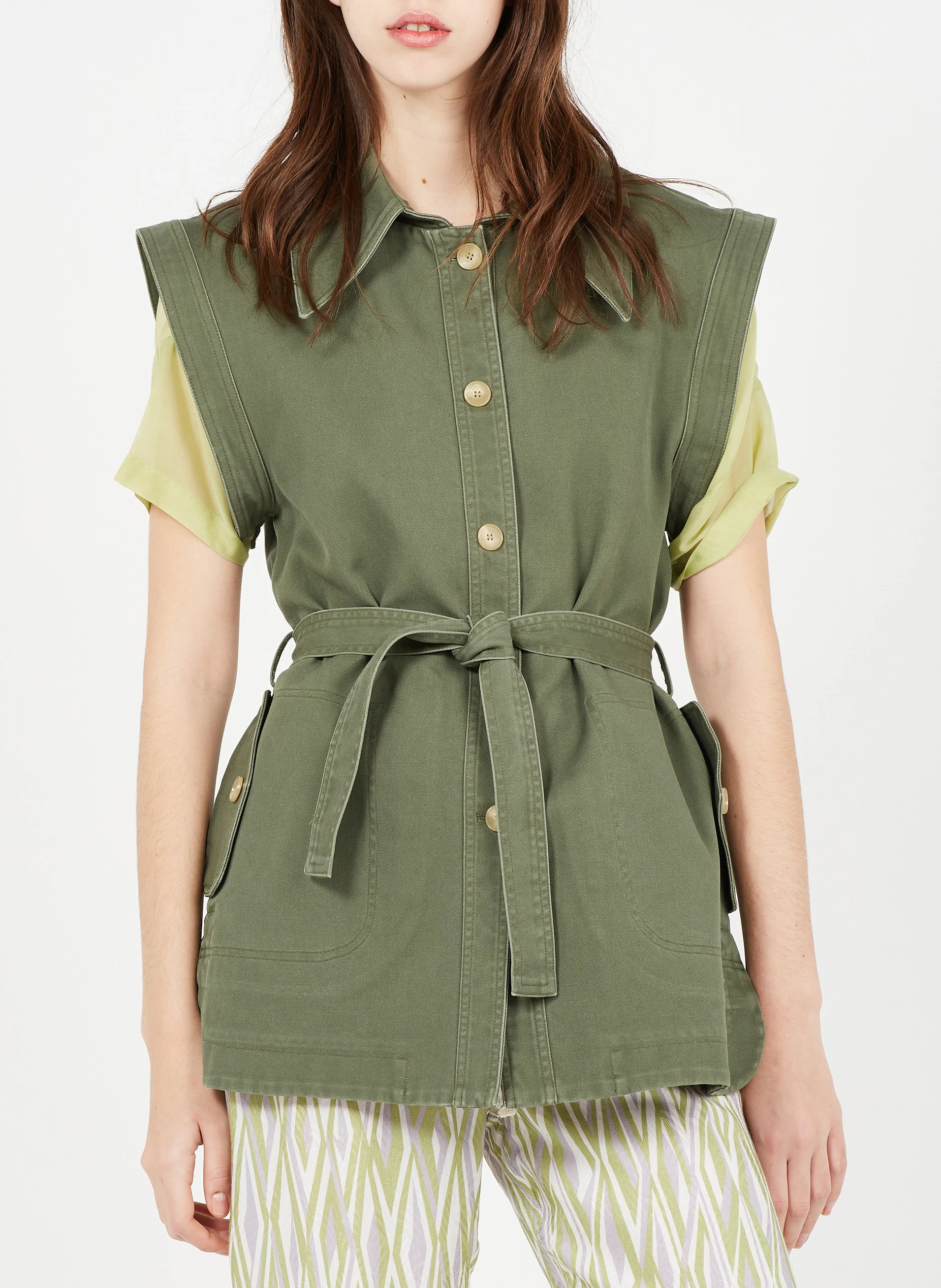 PUMP - Veste col classique sans manche en coton | Kaki