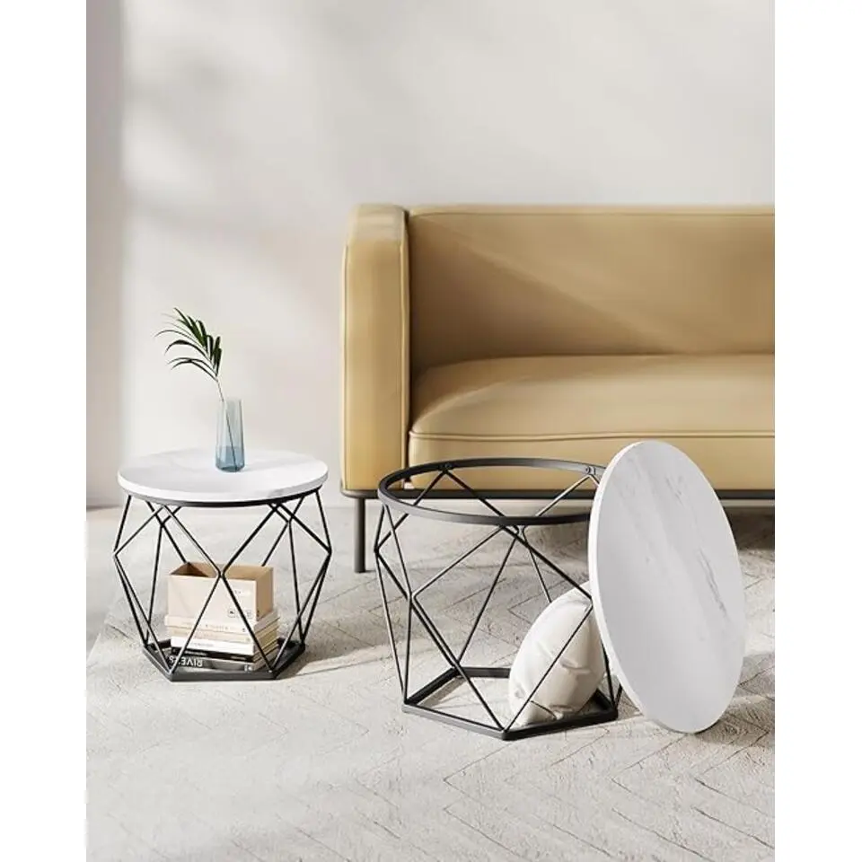Parya Home Ronde salontafels, set van 2 bijzettafels wit en zwart