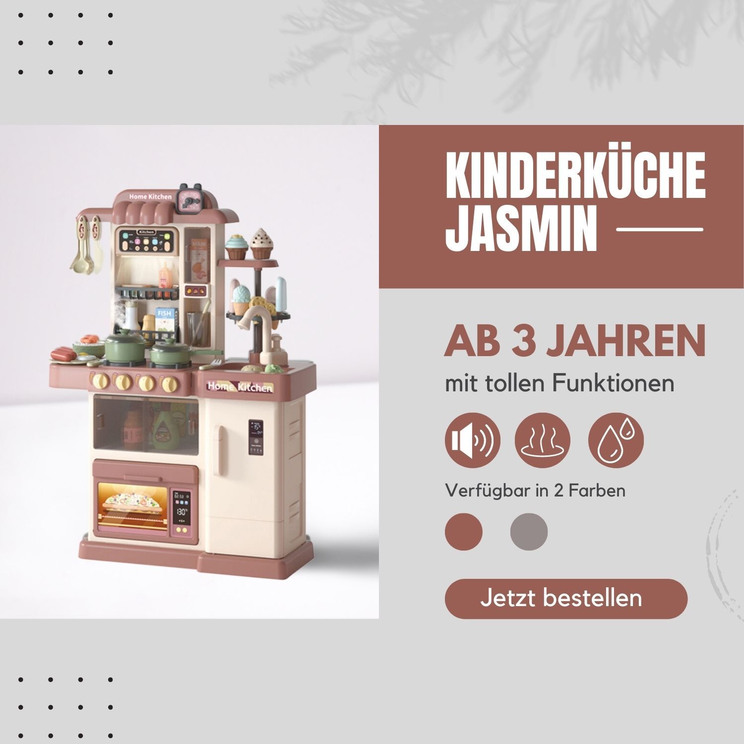 Coemo Kinderküche Jasmin Spielküche mit viel Zubehör Farbe Braun