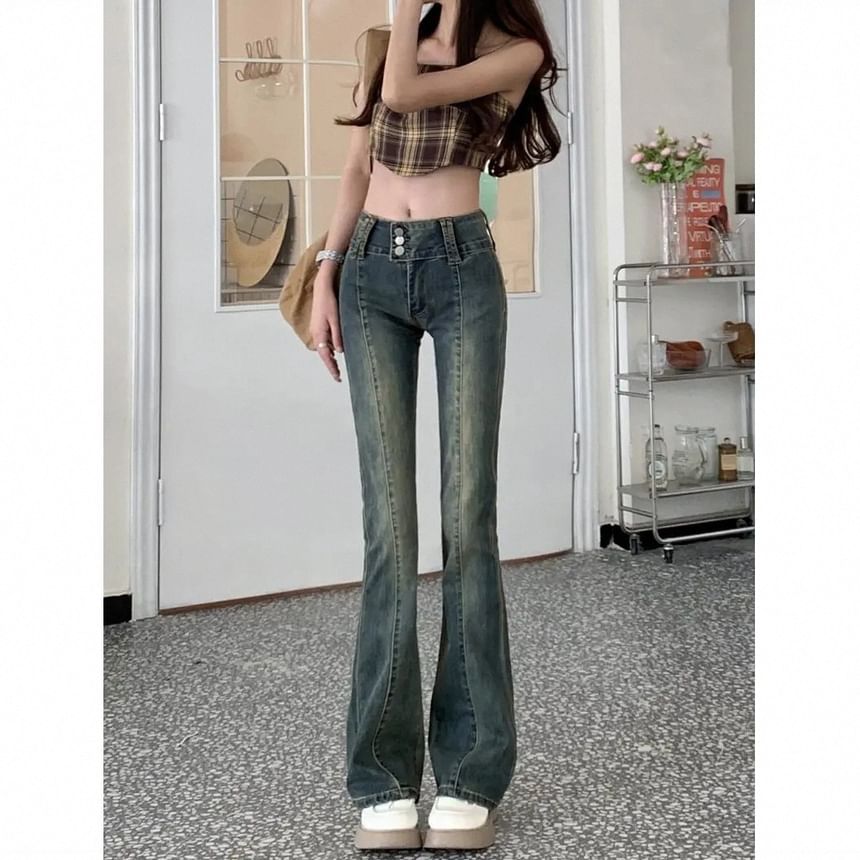 Rosesand - Low Waist Washed Slim-Fit Boot-Cut Jeans