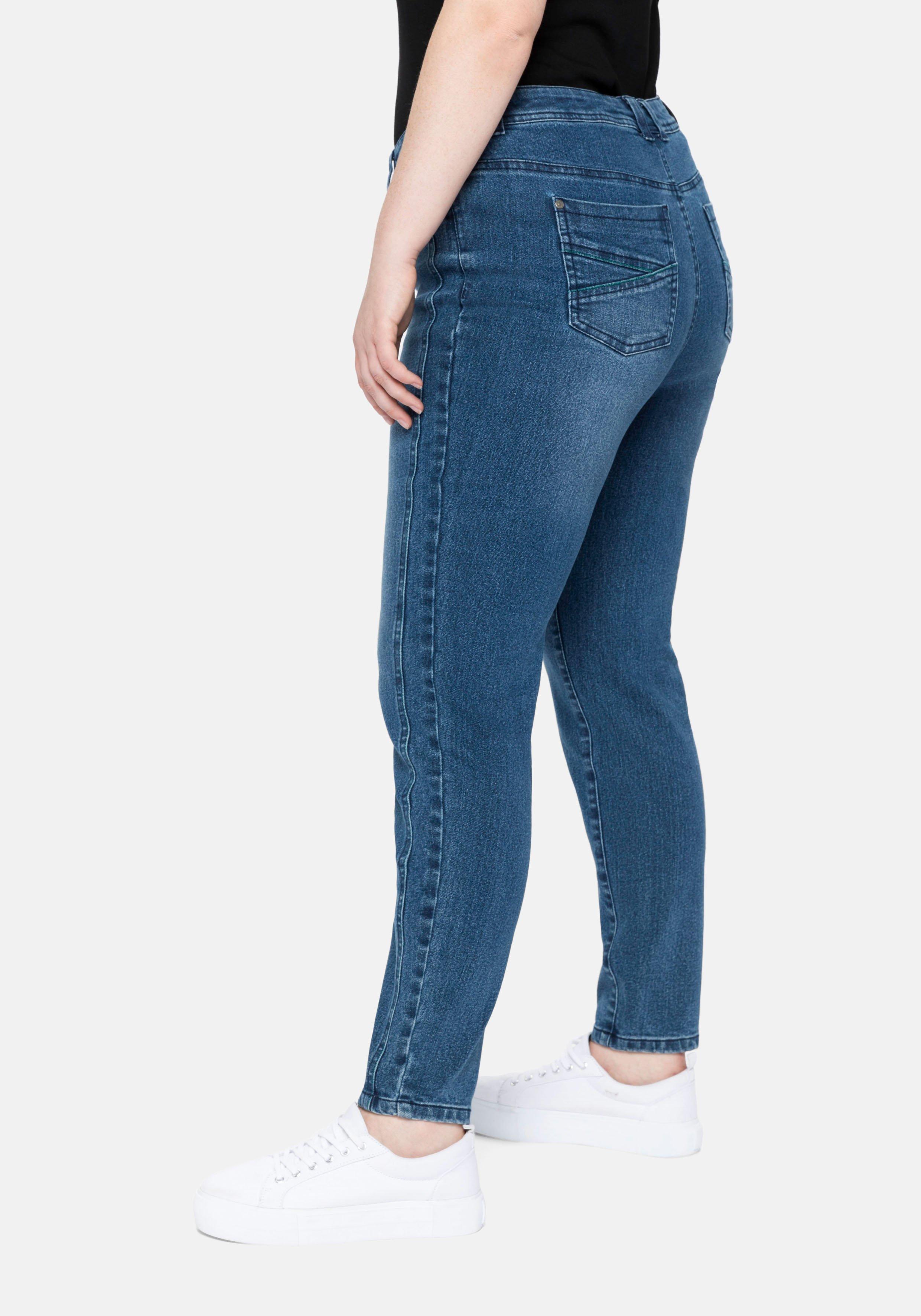 Slim Jeans mit vorverlegter Teilungsnaht