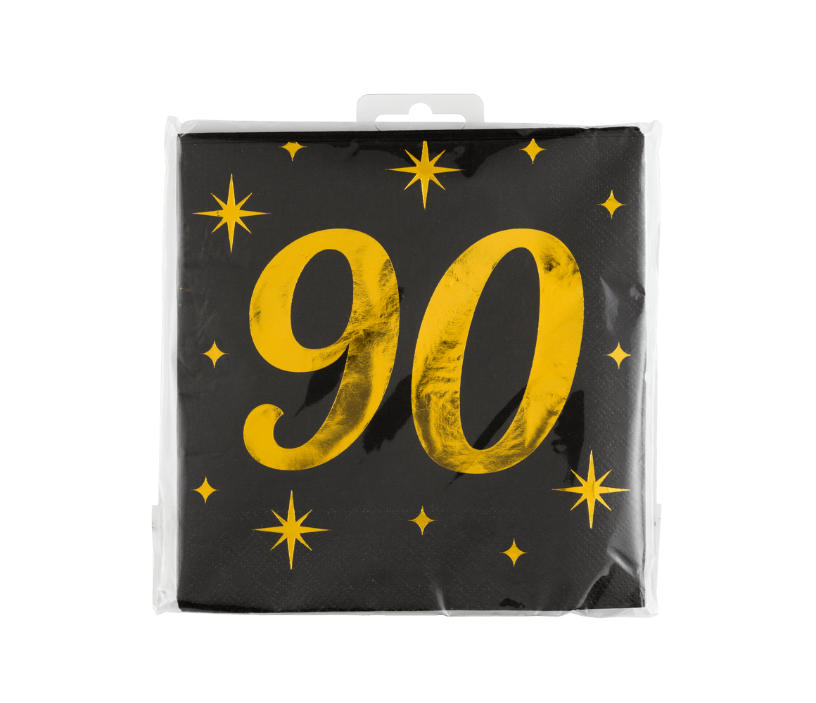 90 Jaar Servetten Zwart Goud 19cm 16st