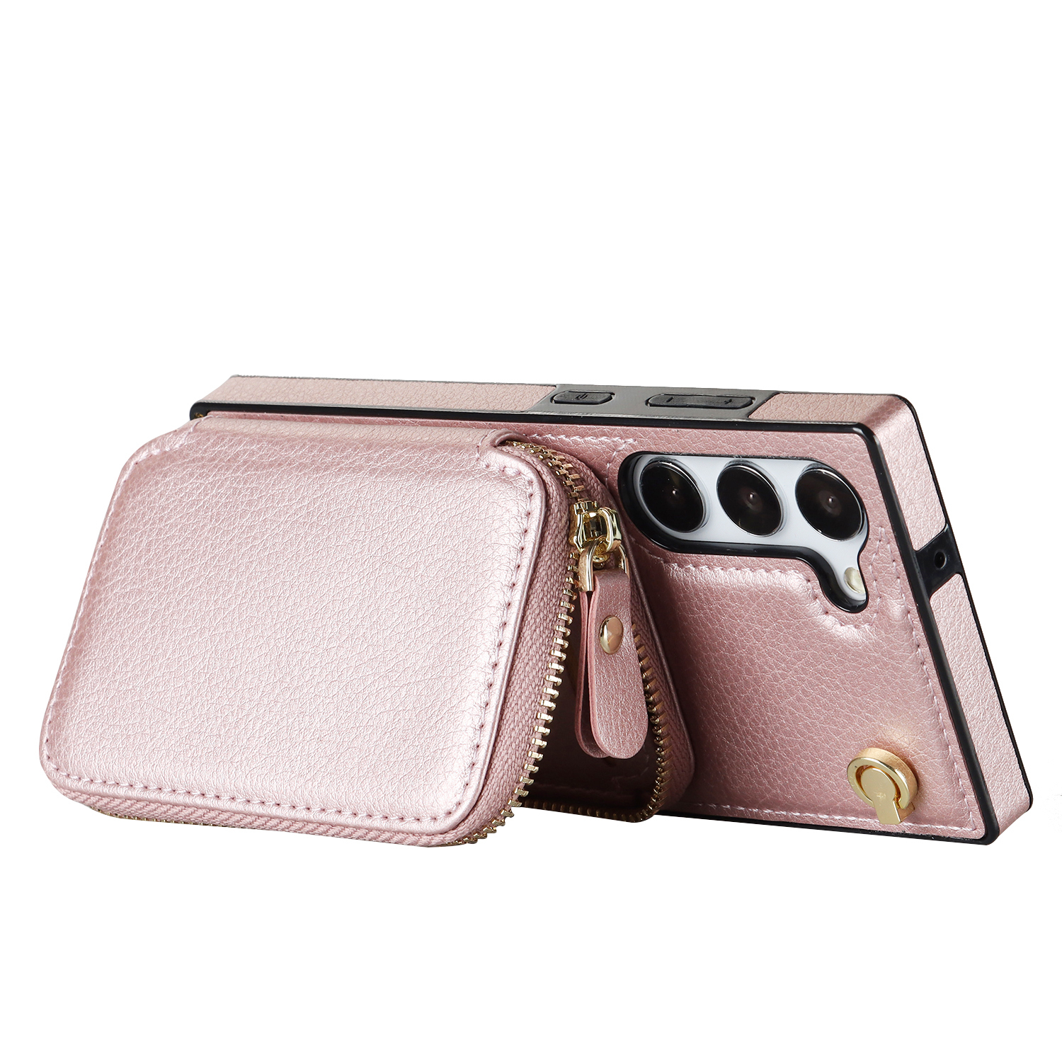 Samsung Galaxy S23 FE Necklace Leder Schutz Hülle mit Kartenfächer   Handykette (140cm) - Roségold