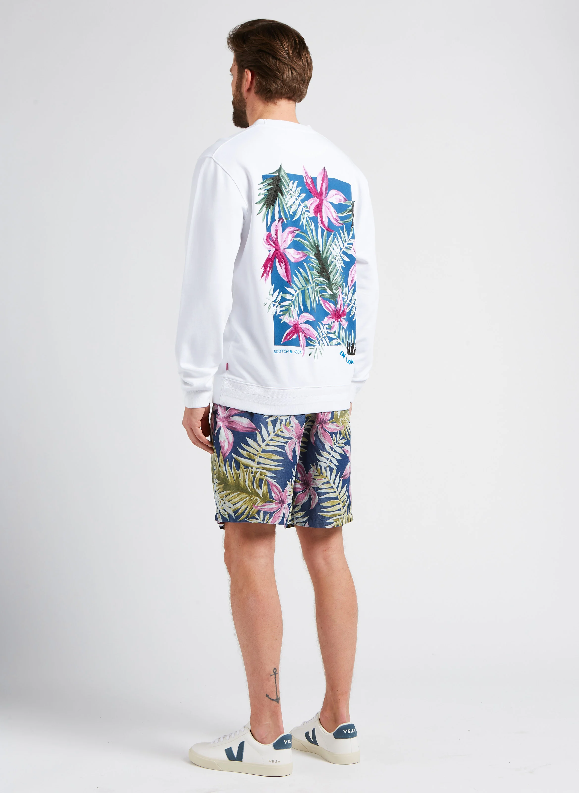 Sweat col rond imprimé et jacquard| Blanc