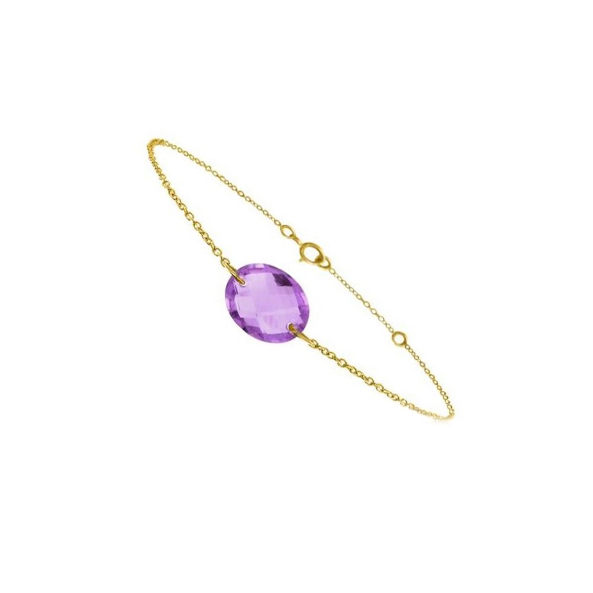 Bracelet chaine or jaune avec améthyste ovale - BeJewels