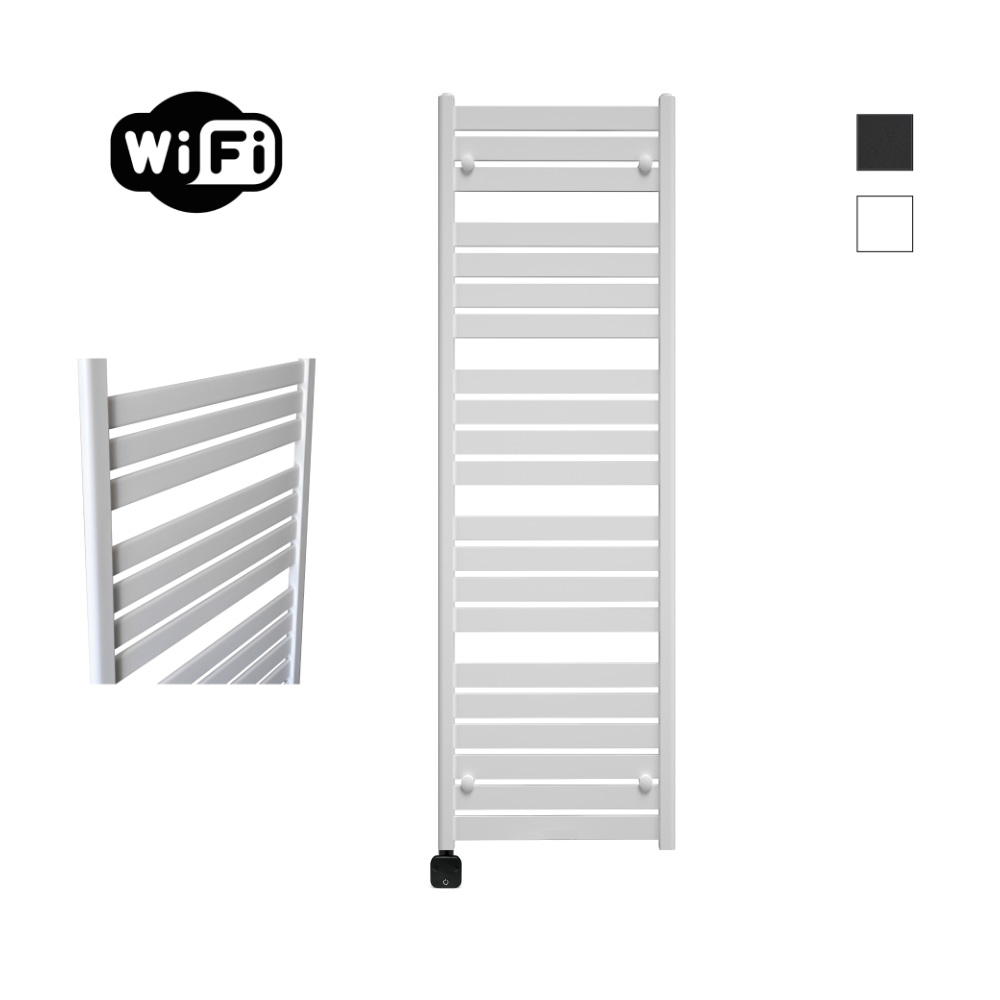 Sanicare Carini Moda elektrische Wifi radiator 160x60cm mat wit met thermostaat zwart linksonder