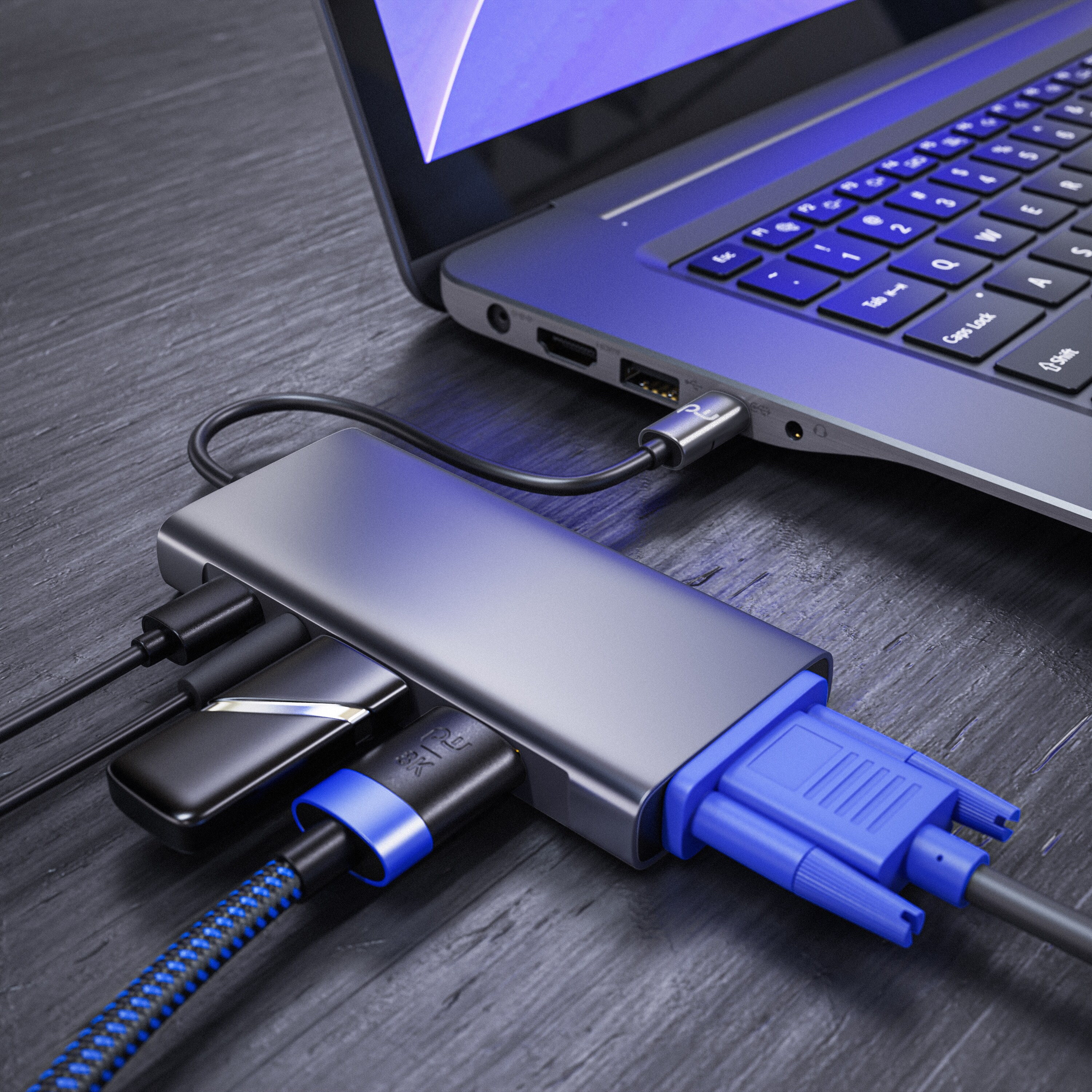 Primewire 5 in 1 USB 3.2 Gen1 Typ C Hub zu VGA Adapter, 4K HDMI + USB Typ A + Typ C PD Ladeport für Macbook Laptop etc.