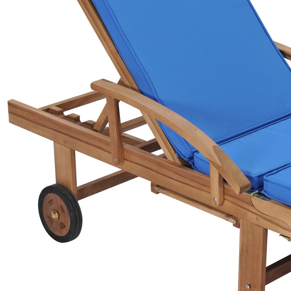 Lot de 2 transats chaise longue bain de soleil lit de jardin terrasse meuble d'extérieur avec coussins bois de teck solide bl