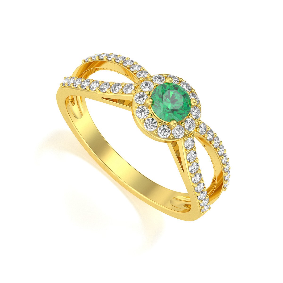 Bague ADEN Or 585 Jaune Emeraude et diamants 2.282grs