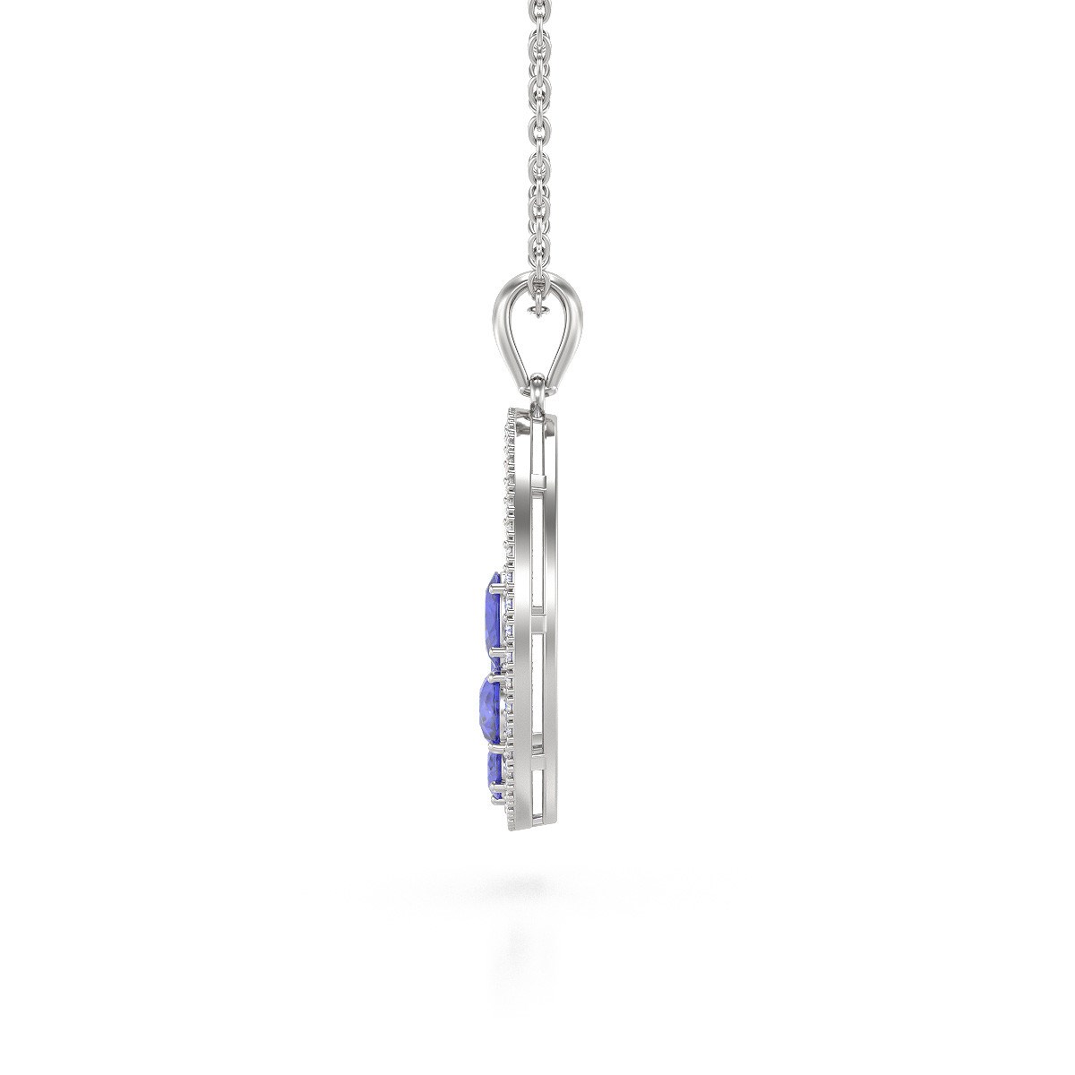 Collier Pendentif Or Blanc 750 Tanzanite et Diamants Chaine Or incluse 2.096grs