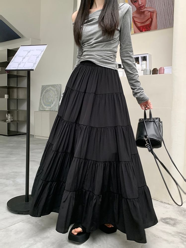 Miss Kekeli - Effen A-lijn rok met elastische taille en lagen