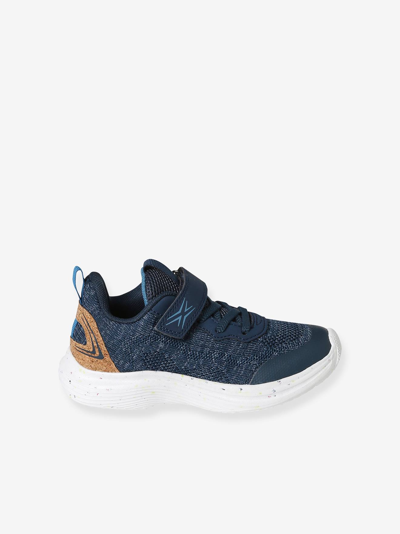 Tênis infantil leve com cadarço e fecho de velcro, azul