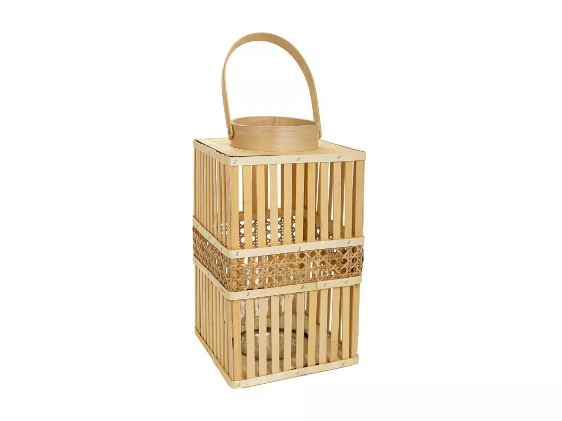 Lanterne photophore en bambou marron 18x18x32h