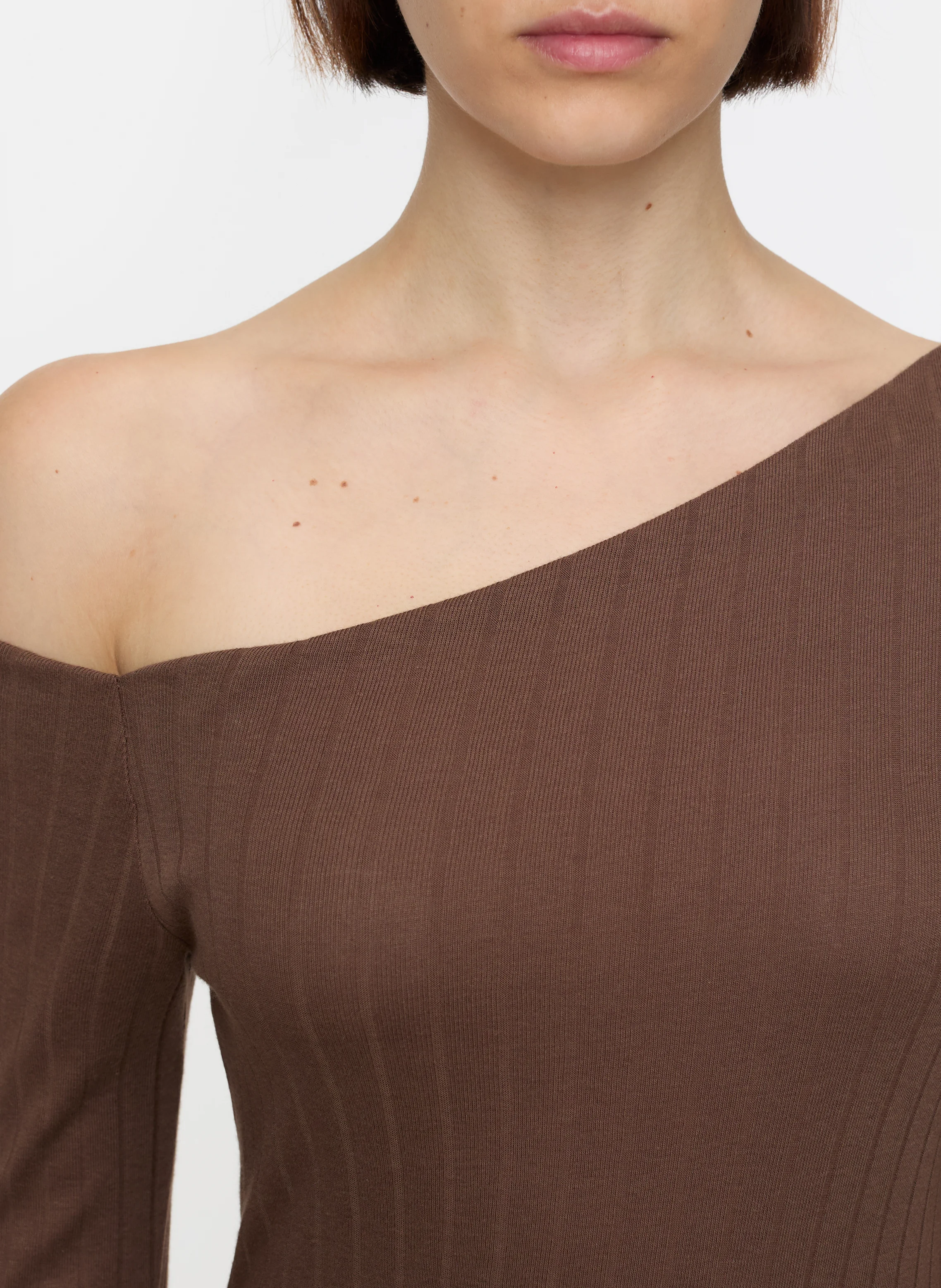 Top droit asymétrique en coton mélangé | Marron