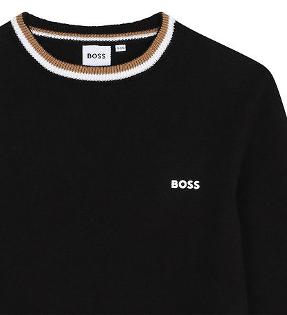 BOSS Bluse - Strik - Sort m. Brun/Hvid