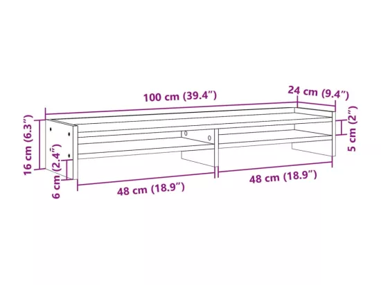 Support de moniteur chêne sonoma 100x24x16 cm bois d'ingénierie