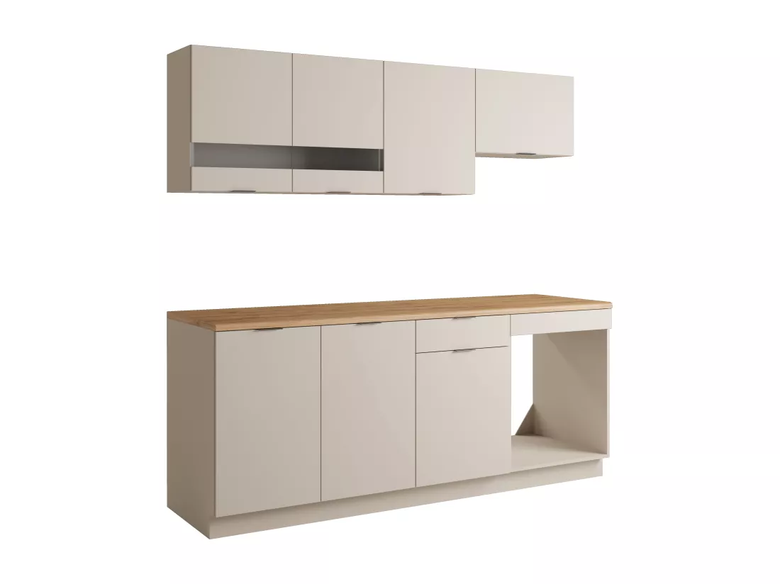 Cuisine complète - Avec plan de travail 200 cm - Beige et Naturel - CARMEO