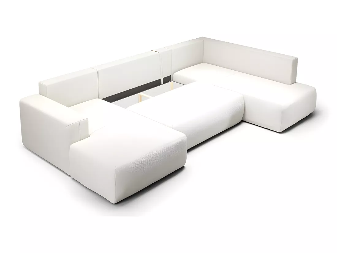 Canapé U 5 places convertible coffre Bliss Blanc Cassé