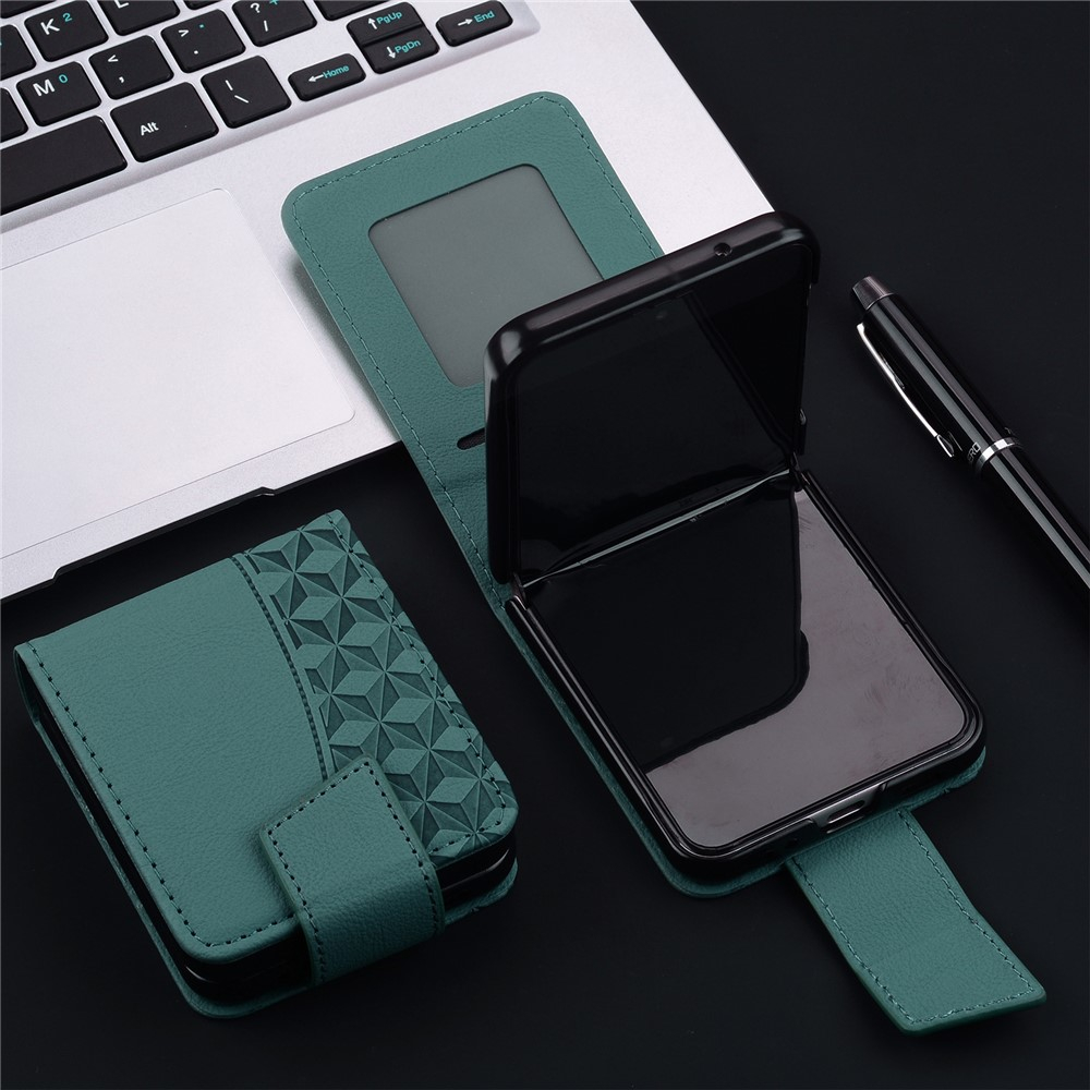 Samsung Galaxy Z Flip7 Leder Tasche Flip Cover Rhombus Imprint - Grün