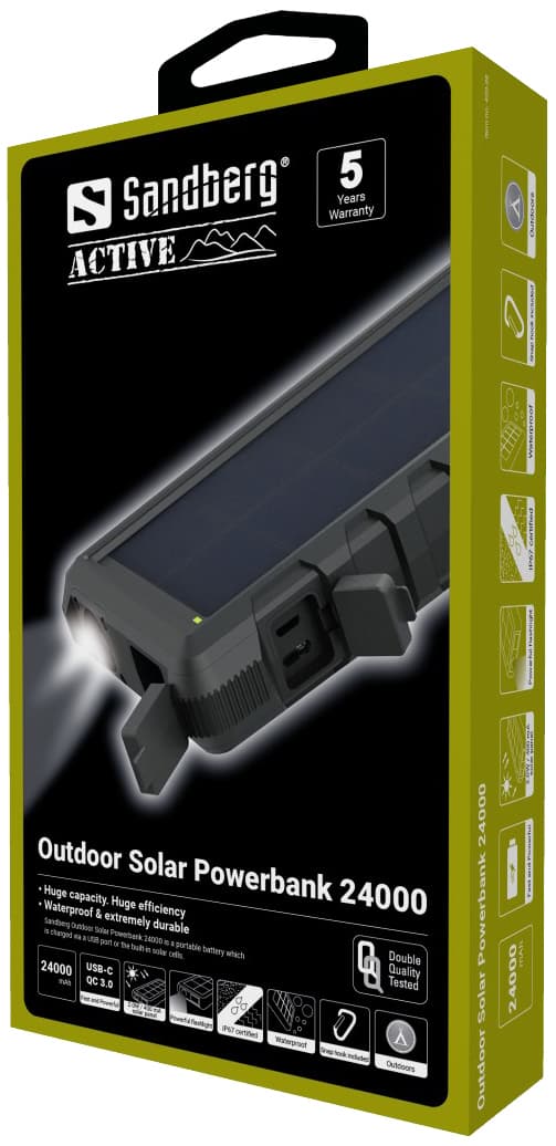24.000 mAh udendørs solenergibank, sort
