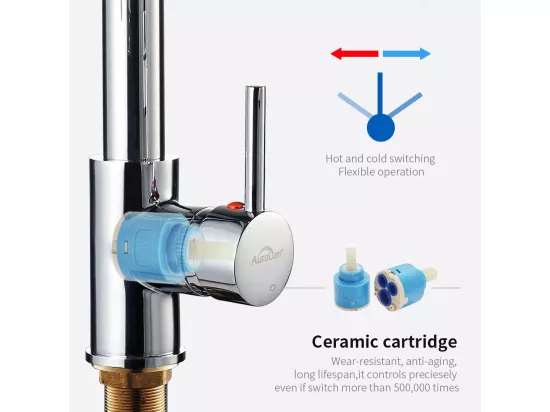 Mitigeur de Cuisine Chromé, Douchette Extractible à Deux Jets Robinet Cuisine Bec Haut Flexible Robinet d'évier en Laitone,Eau Froide/Chaude
