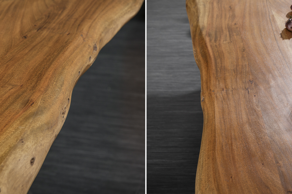 Massivholz Esstisch MAMMUT NATURE 200cm Akazie X-Gestell anthrazit Baumkante 6cm Tischplatte