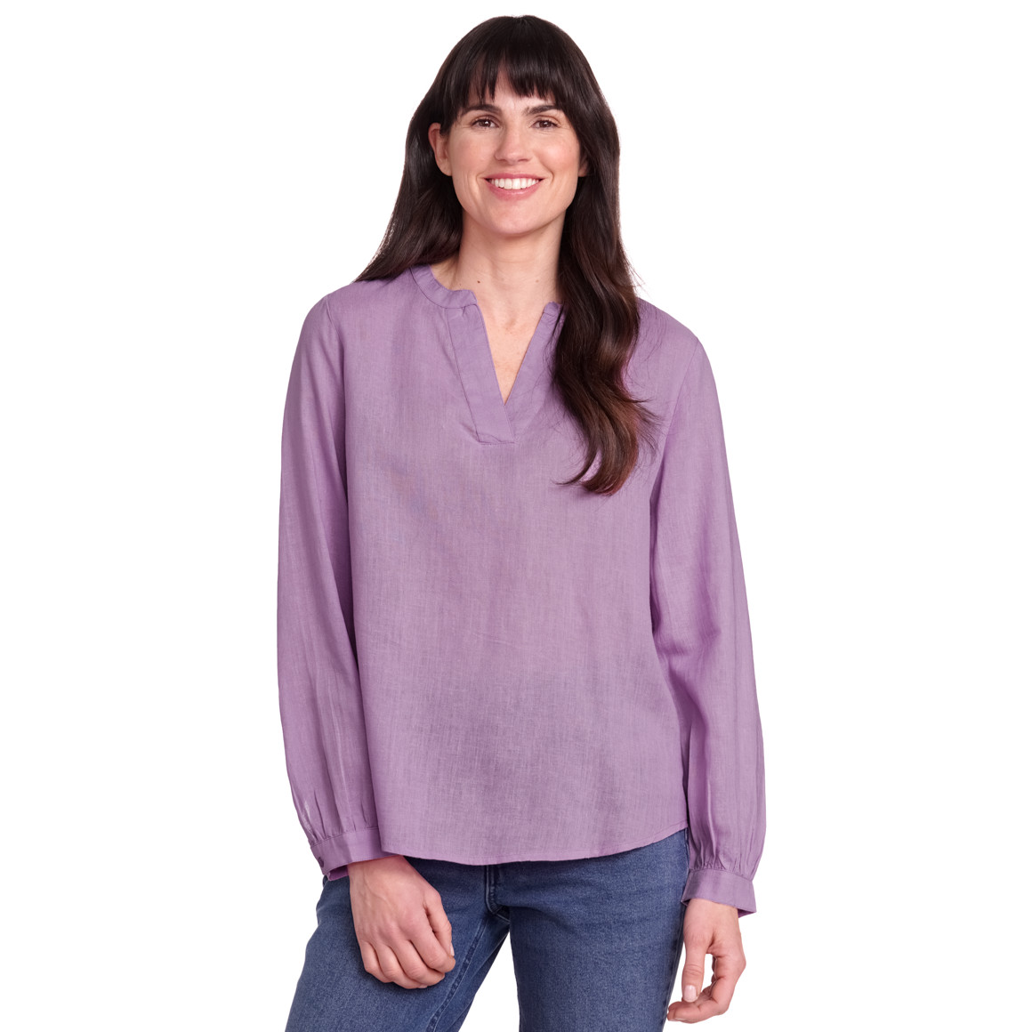 Gina Benotti Damen Leinen-Bluse mit kurzem Stehkragen helllila