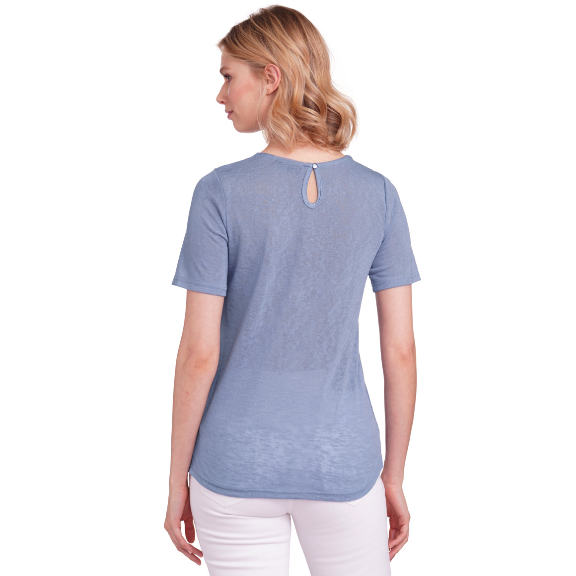 Gina Damen T-Shirt mit Spitzenausschnitt blau