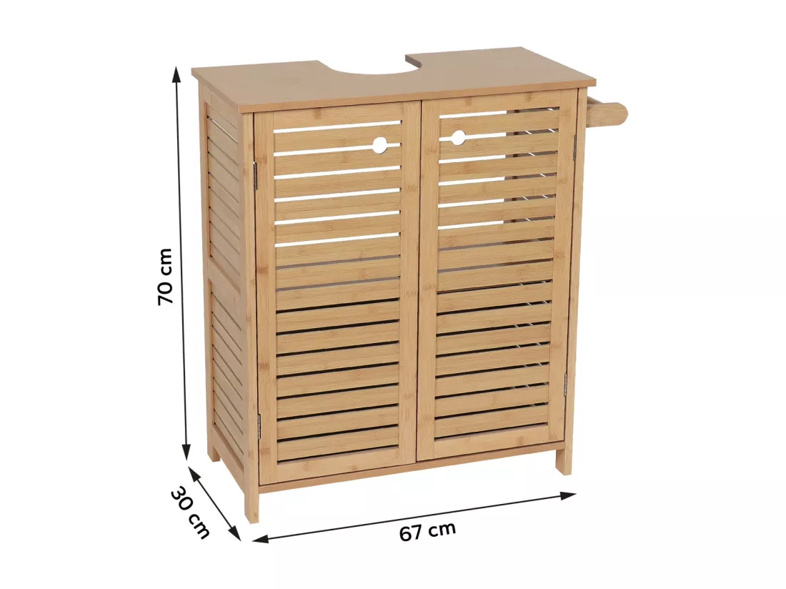 Meuble sous lavabo 2 Portes et 1 Etagère intérieure H 70 cm - Naturel