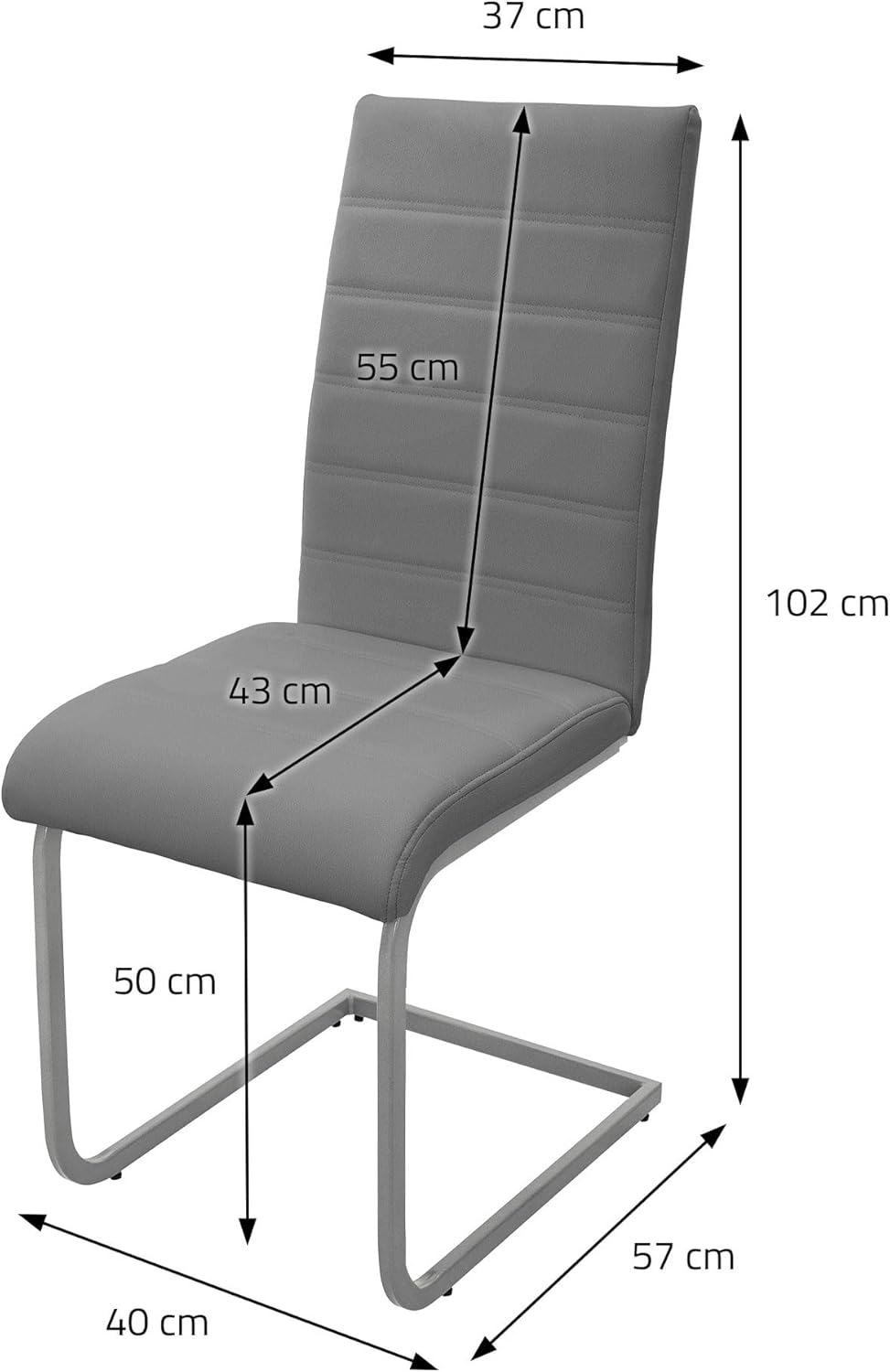 ML-Design Esszimmerstühle 2er Set, Grau, Schwingstuhl, Freischwinger Stuhl mit hoher Rückenlehne, Ergonomische Küchenstühle aus Kunstleder & Metall, Moderner Polsterstuhl für Esstisch & Wohnzimmer