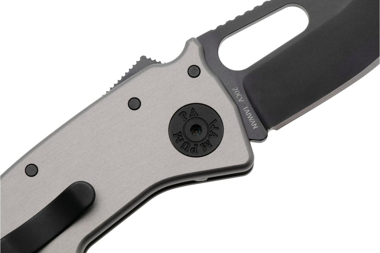 Demko Nano-Shark, NANO-20CV-ARTILLERY GREY ALUM-CP, Stealth DLC CPM 20CV Clip Point, Artillery Grey Aluminum zakmes