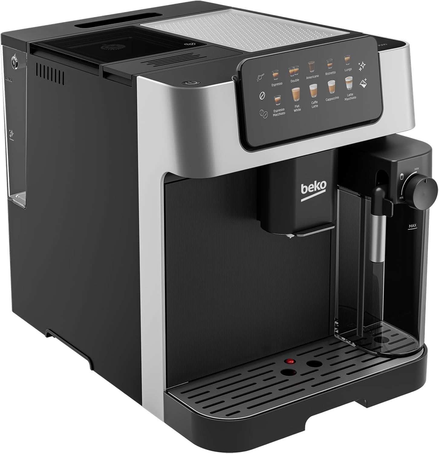 Beko - CEG7304X - Kaffeevollautomat mit Milchkännchen, digital, automatisches Vorschmelzen, Druck 19 bar - Schwarz, 27,5 x 40,5 x Höhe 34 cm