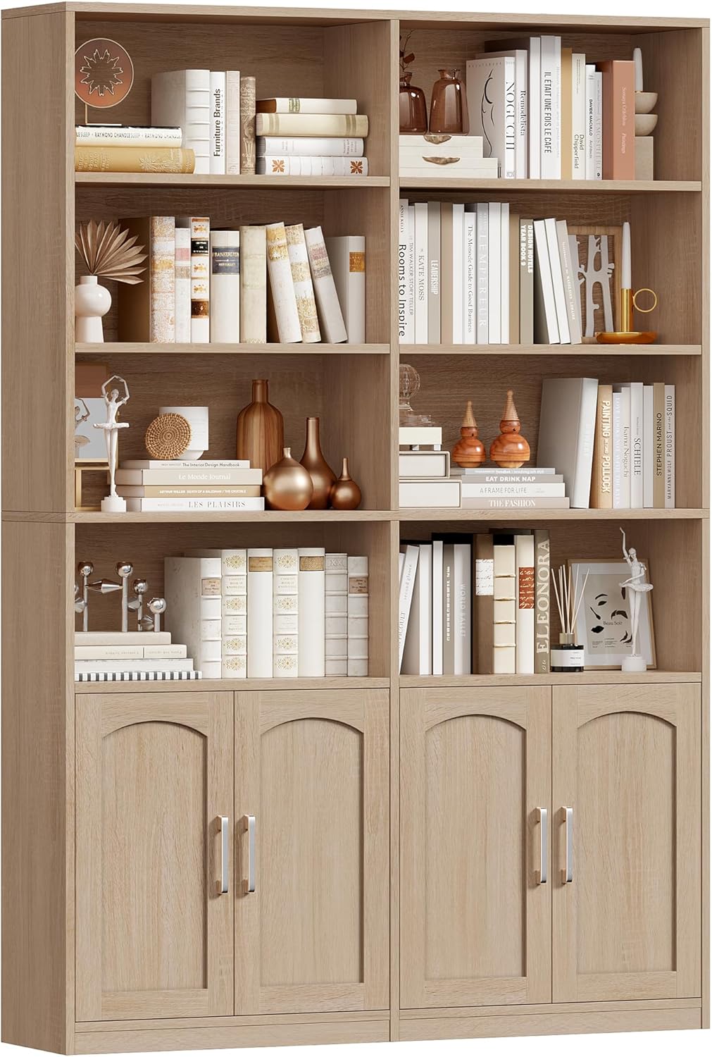 FirFurd 185,5 cm Bücherregal Bücherschrank mit Türen Regal 12 Fächern Vitrinenschrank Standregal Hochschrank für Wohnzimmer Büro Küche 115 x 27 x 185,5 cm Eiche