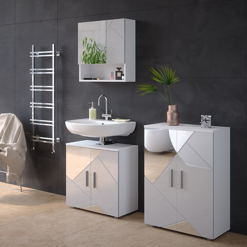 Vicco Spiegelbadschrank Kommode Badezimmermöbel Irma Weiß Hochglanz modern 60x81 cm Badezimmer Schrank Badmöbel Schranktür Schrankfach Ablage Aufbewahrung Dekospiegel