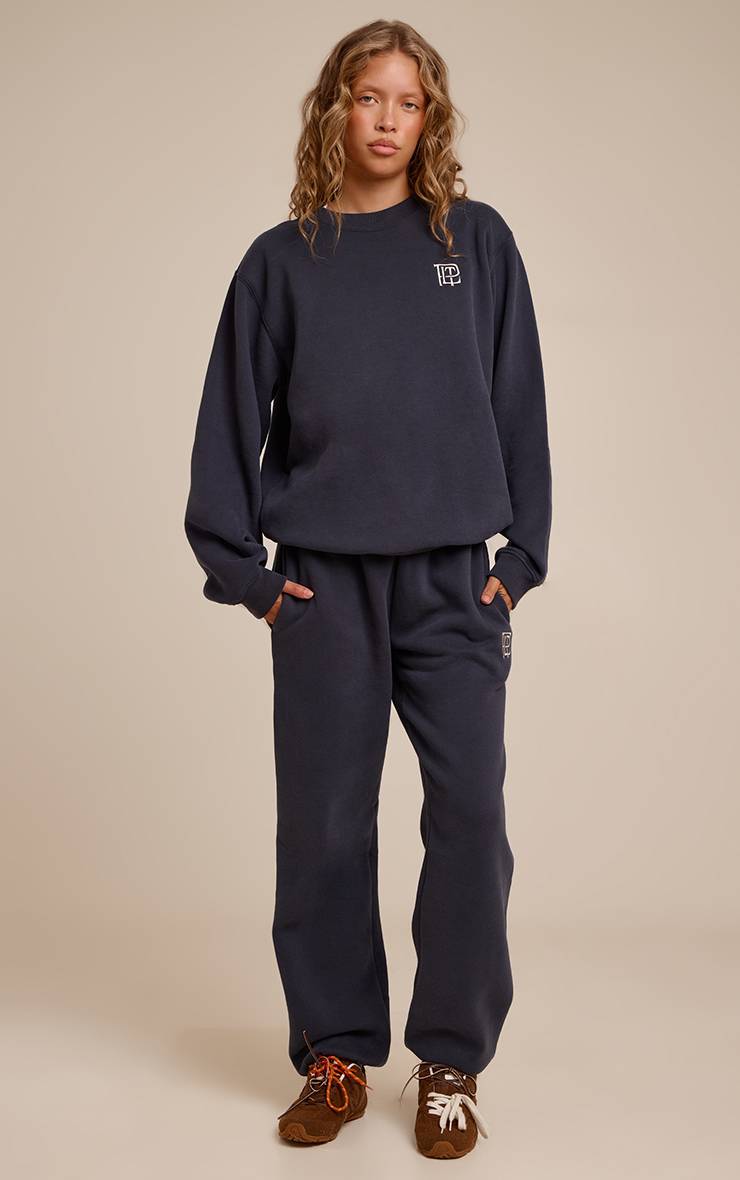 Bleu Marine Sweat-shirt Oversize Col Rond En Molleton De Coton Brodé Plt