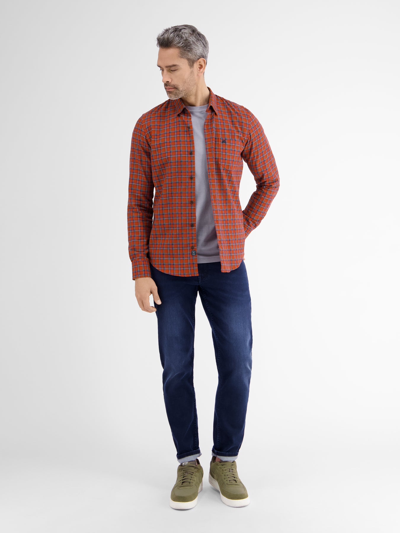 Langarmhemd , kariert, verdeckter Button-down-Kragen