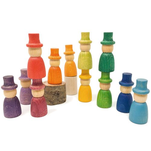 Grapat houten nins® poppetjes met hoed (12st)