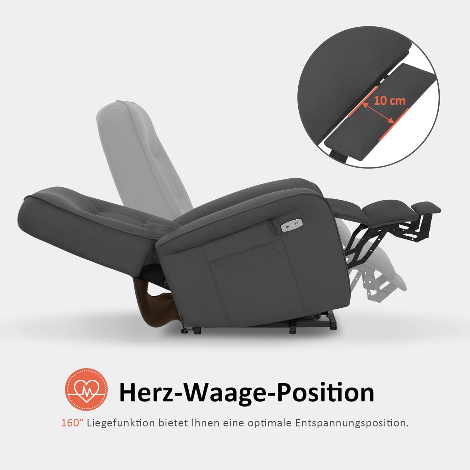 M MCombo Fernsehsessel mit Aufstehhilfe Elektrisch 2 Motoren, mit Massage & Heizung, Relaxsessel mit Liegefunktion bis 160° 35D Vollschaum-Sitzkissen 7584 (Mikrofaser, Grau)