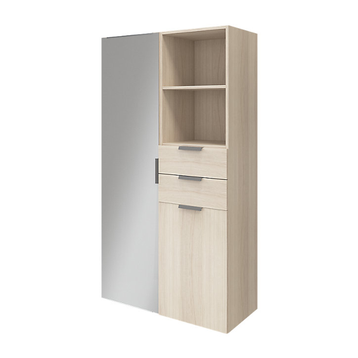 Meuble de rangement porte miroir et tiroirs effet chêne GoodHome Atomia H. 187,5 x L. 100 x P. 47 cm