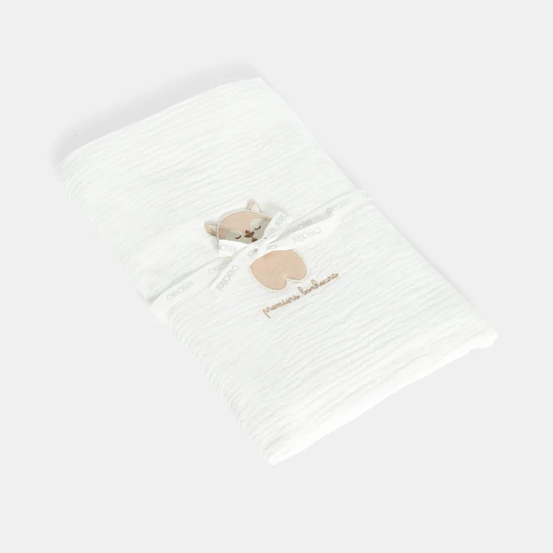 Couverture brodée gaze de coton blanc naissance mixte Blanc