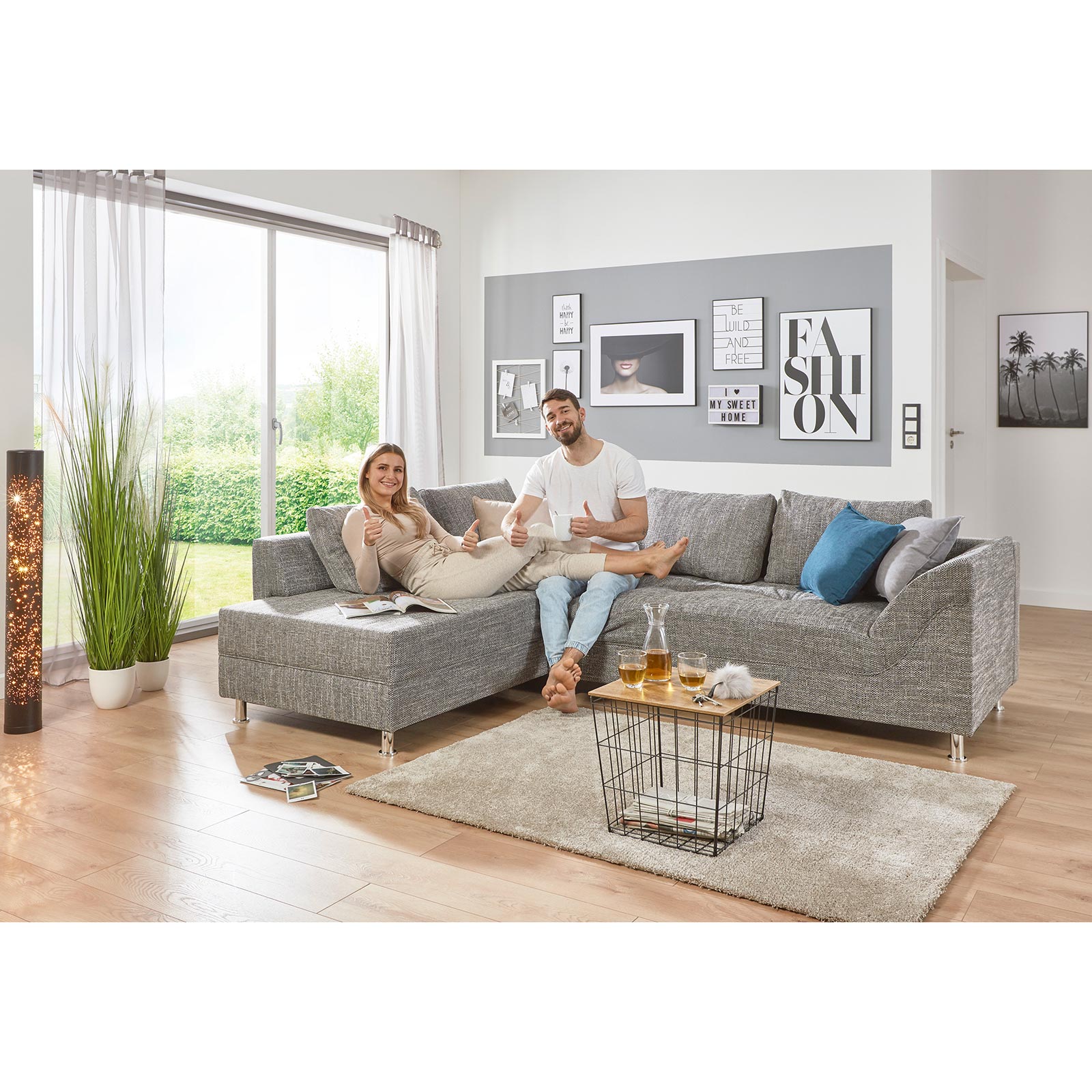 Ecksofa - grau - Bonell-Federkern - Webstoff