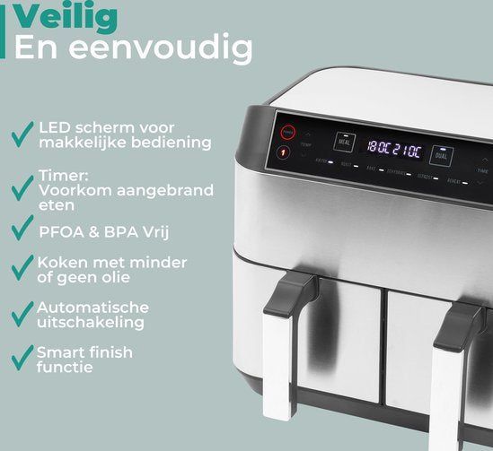 Niceey - Dubbele Airfryer XXL - Airfryer - Zilver - 8.0 Liter - 2460 Watt