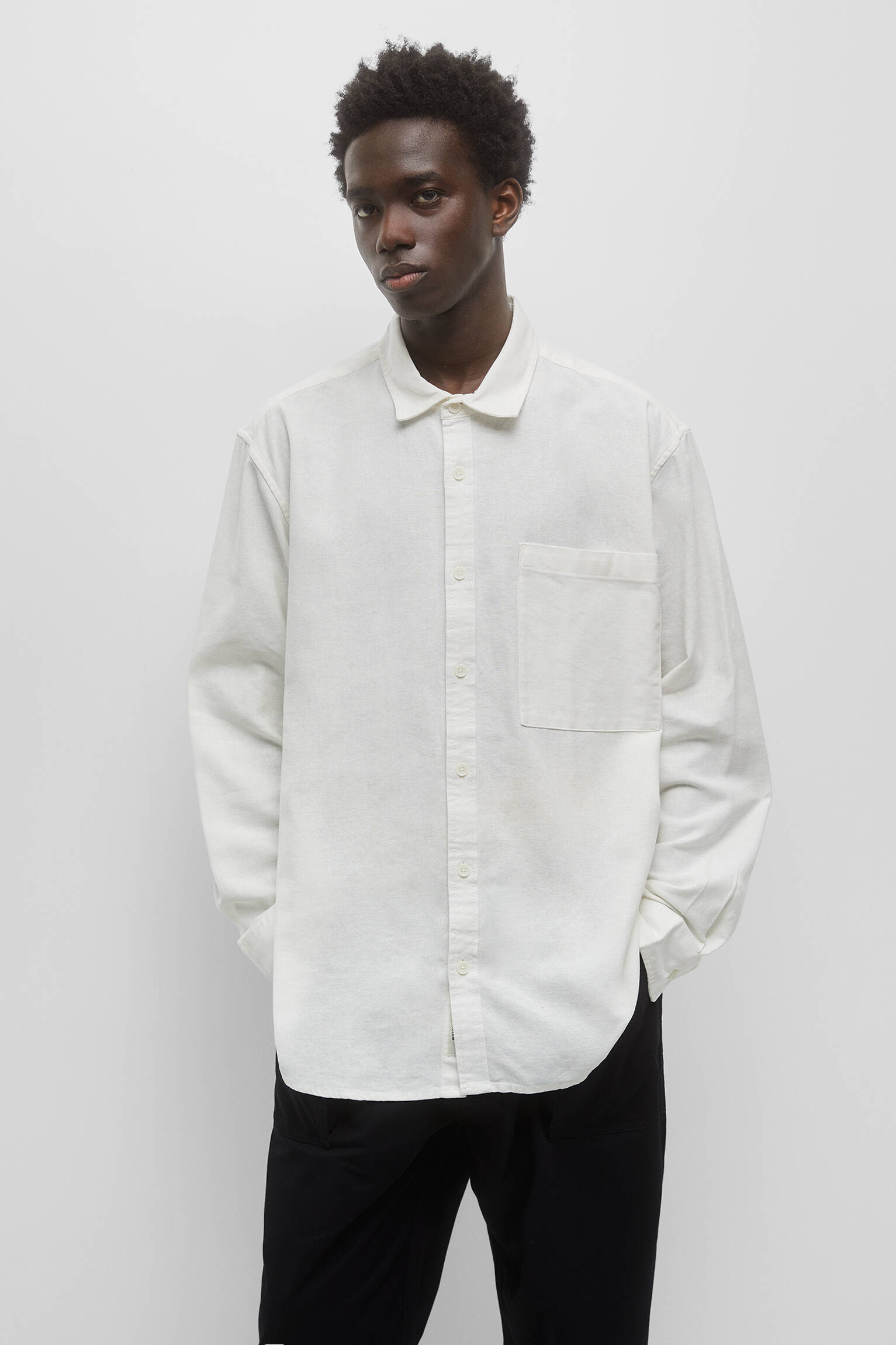 CAMISA BÁSICA DE MANGA LONGA - BRANCA-SUJA