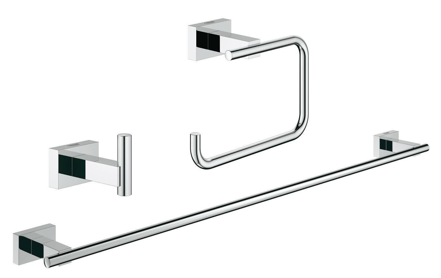 Badezimmer-Set Essentials Cube Chrom, 4 in 1Modernes Set für Ihr Badezimmer